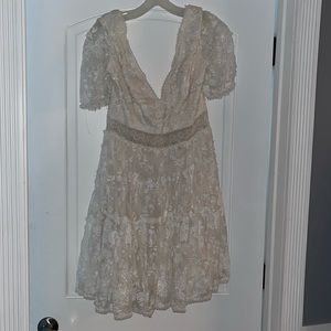 BRAND NEW off white elopement dress. Floral lace, plunging neckline and back 14